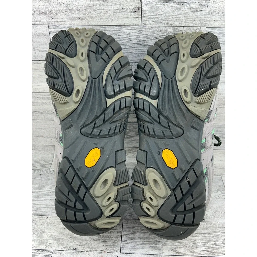 Merrell Moab 2‎ Waterproof Hiking Shoes Women 10 Drizzle Gray Mint Green Vibram